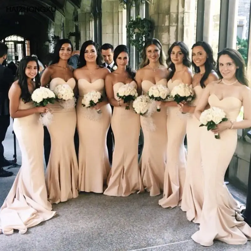 Plus Size Long Bridesmaid Dresses  Strapless Cheap Brides Maid Dresses Floor Length Wedding Guest Gowns Customized