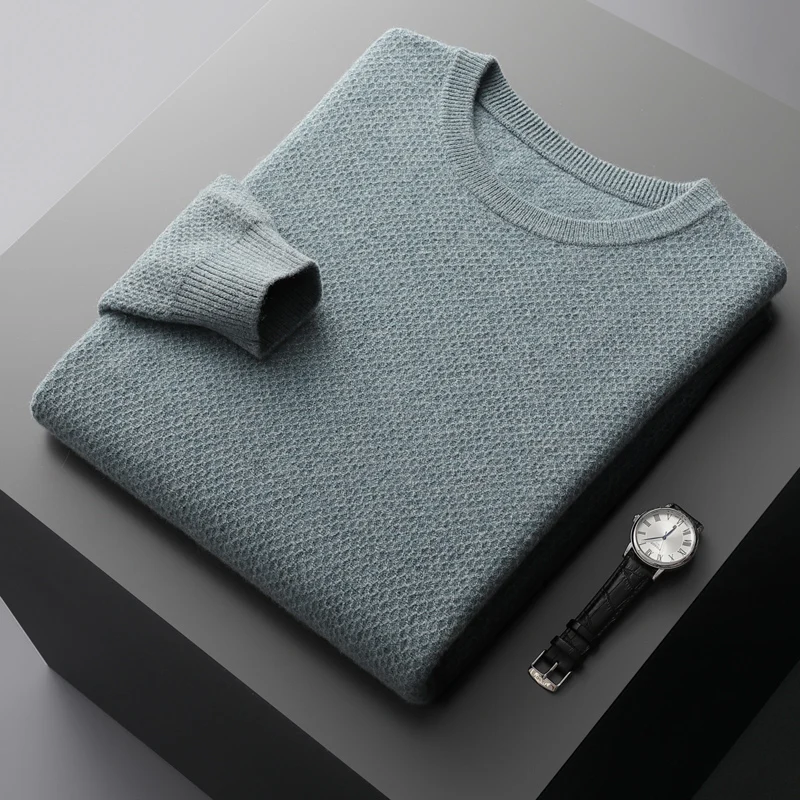 Men\'s Pure Wool Sweater Pullover Round Neck Long Sleeve Loose Husiness Casual Knitted Sweater Color Matching Autumn Winter Style