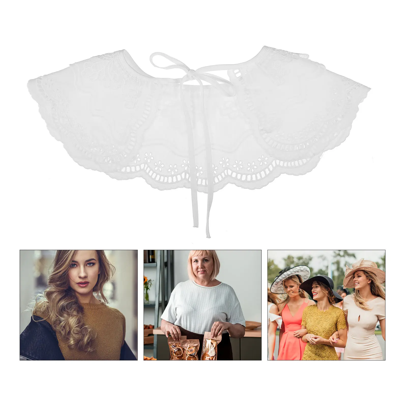 

Cotton Lace Shawl False Collar Detachable Women Fake Collar for Sweater Blouse Dress Costume Accessories Fashion Lace Neck Cuff