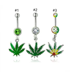 1Pc Green Maple Leaf Navel Piercing Belly Button Ring Industrial Piercing Nombril Pircing Ombligo Sexy Ombligo