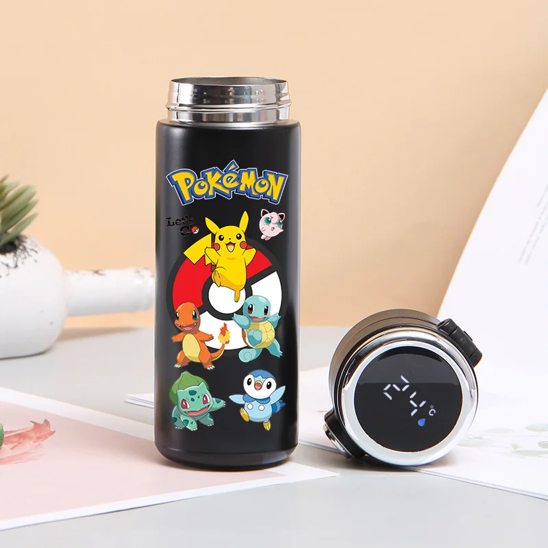 420ML 포켓몬 피카추 온도 표시 보온병 컵 스테인레스 스틸 핫 애니메이션 보온병 야외 진공 절연 컵 선물