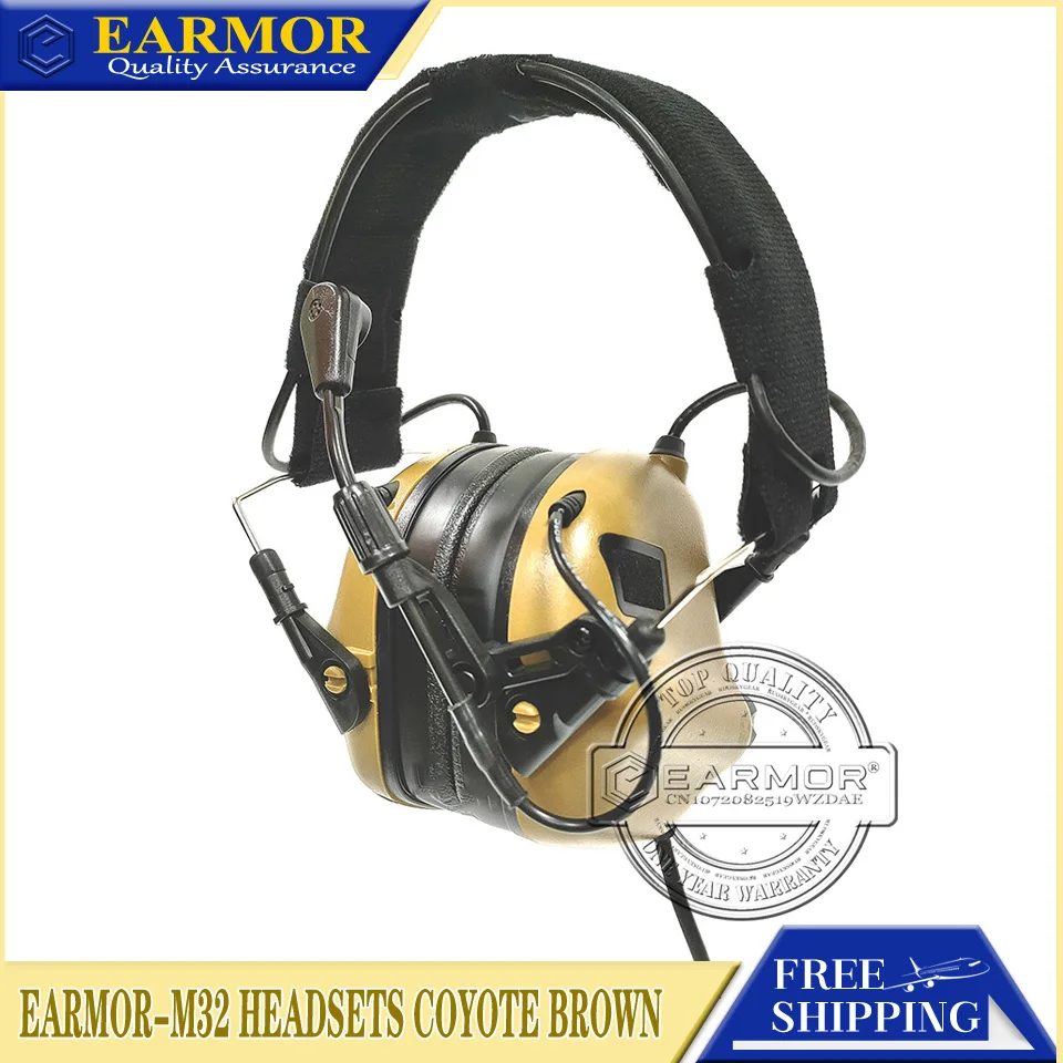 

EARMOR M32 MOD4 Coyote Brown Tactical Headset Headphone Hearing Protection Shooting Earmuffs with Microphone Sound Amplification