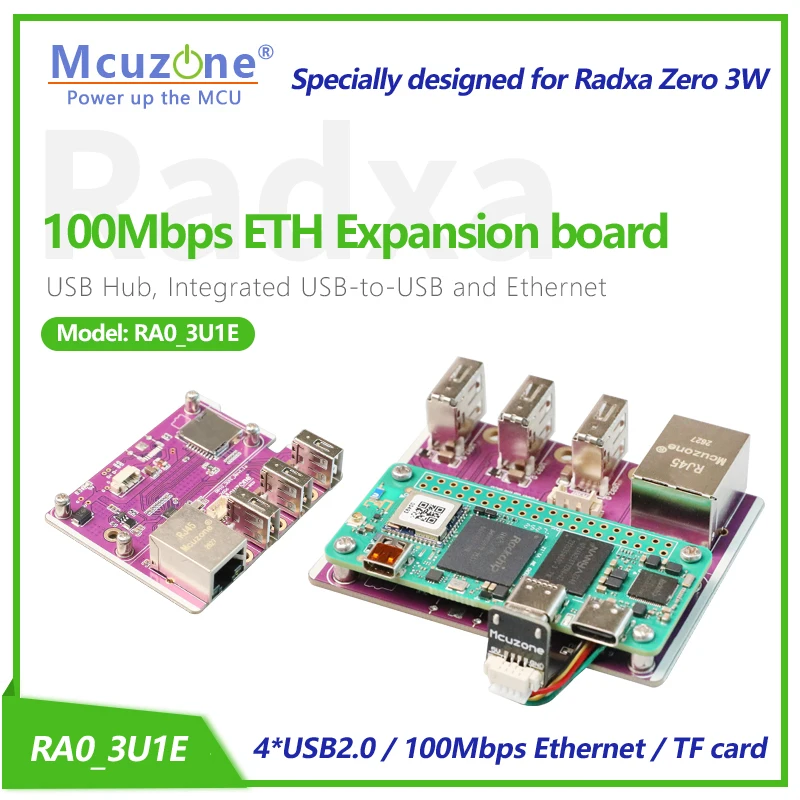 RA0_3U1E Radxa ZERO 3W 100Mbps Ethernet Expansion board,4*USB2.0,100Mbps Ethernet,TF card data storage