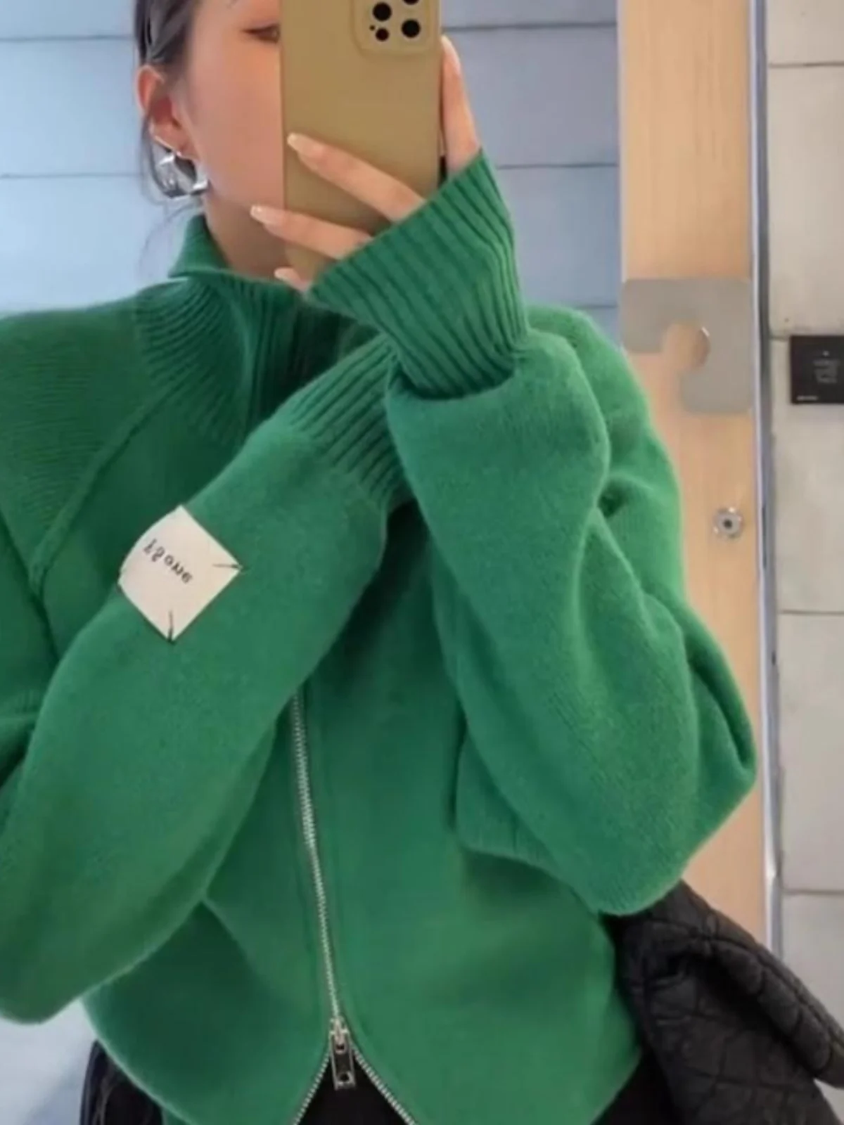 Klein синий вязаный открытый кардиган женский свободный крой осень-зима однотонный длинный све на молнии Jaet корейский Sle для поездок на работу