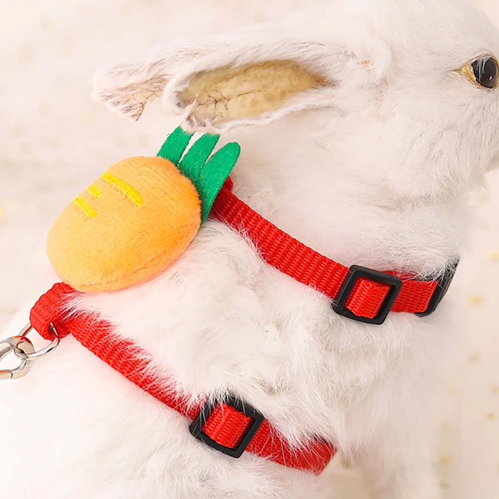 Cute Rabbit Harness Leash Set Cartoon Carrot Strawberry Fruit Pattern Adjustable Bunny Harness Leash For Rabbit Kitten