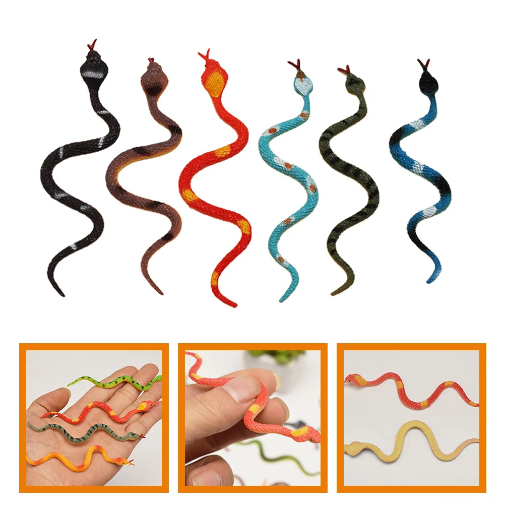 6pcs Fake Snake Props Realistic Simulation Animal Figures PVC Model Vivid Colors Teaching Equipment Prank Toy Durability