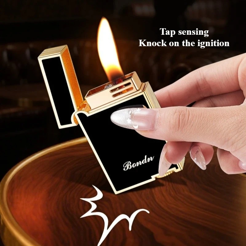 Type-C metal intelligent voice controlled lighter luminous side sliding grinding wheel open flame cigarette lighter smoking gift