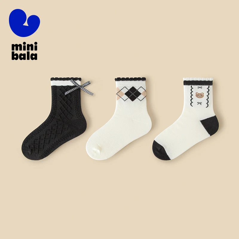 

Мини-комплект из 3 детских носков Balabala, осень 2025 г., мягкие хлопковые носки среднего возраста для мальчиков и девочек
