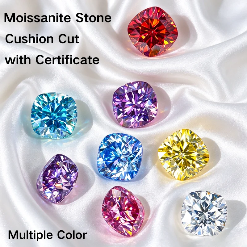 Cushion Cut Moissanite Stone 0.5-5.0CT VVS1 Lab Diamonds Certified with Laser-Engraved Serial Number for DIY Jewelry Making