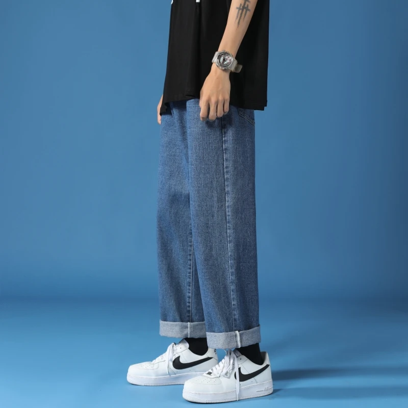 CAAYU 2023 Casual Baggy Jeans Mens Japan Streetwear Fashion HipHop Straight Wide Leg Trousers Couple Casual Pants Black Blue Men