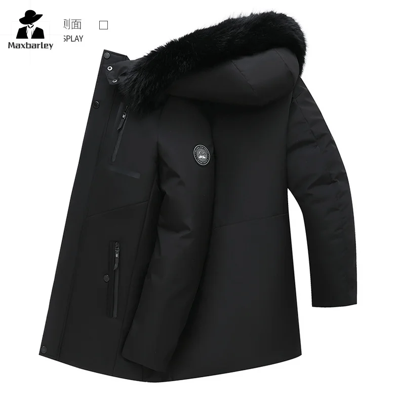 2024 Winter jacke Herren High-End Retro wind dicht warm großen Pelz kragen Kapuze Baumwolle gepolsterten Mantel britischen Stil trend igen dicken Parka