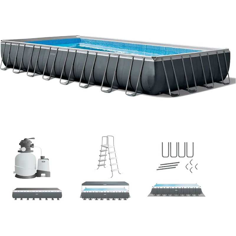 INTEX 26373EH Ultra XTR Deluxe Juego de piscina rectangular sobre el suelo de 32 pies x 16 pies x 52 pulgadas, incluye filtro de arena de 2800 GPH
