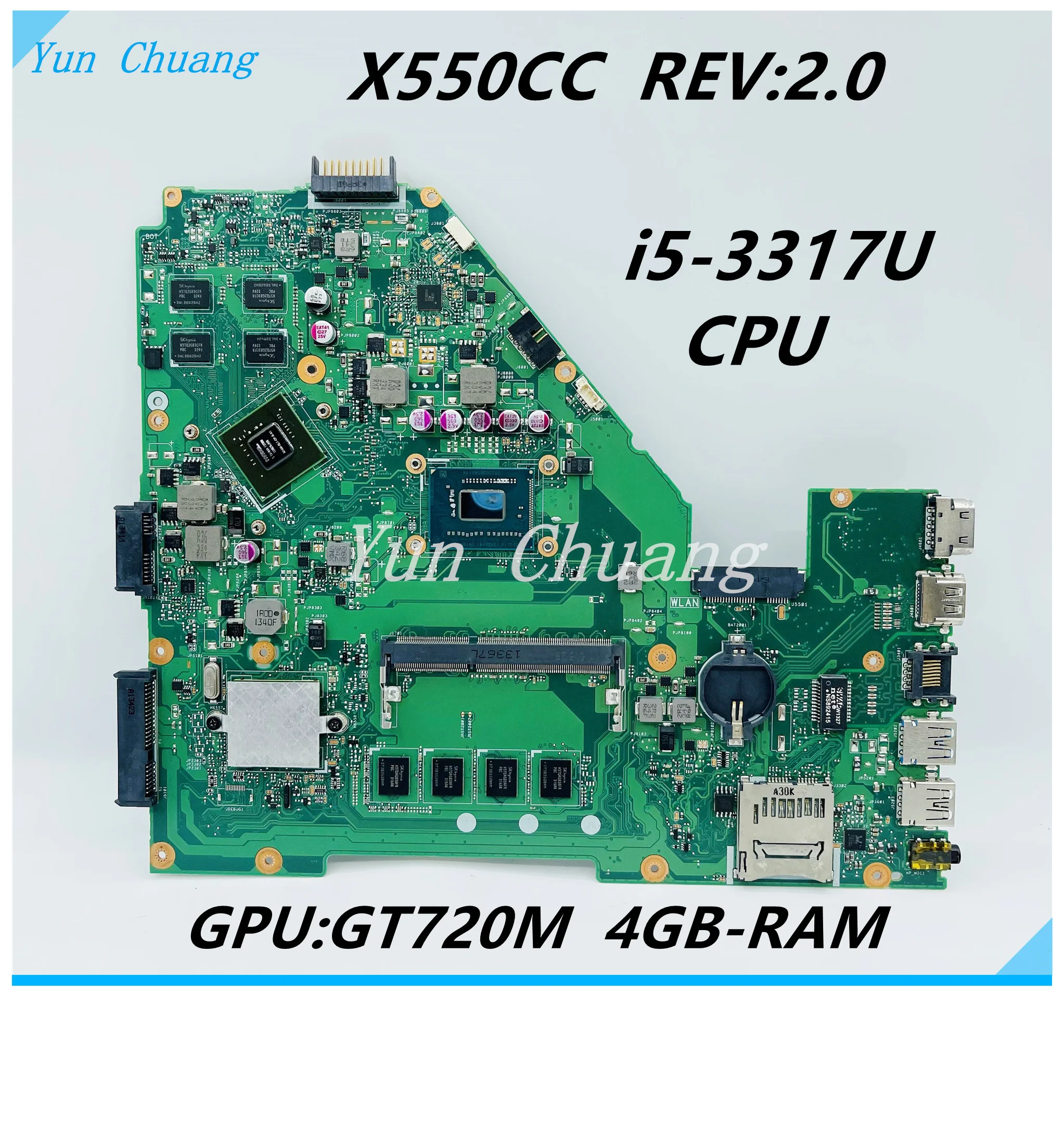 

X550CC For ASUS X550C X550V Y581C X550CL X552C R510C X550VB Laptop Motherboard With I3 I5 I7 CPU GT720M GPU 4GB-RAM Mainboard