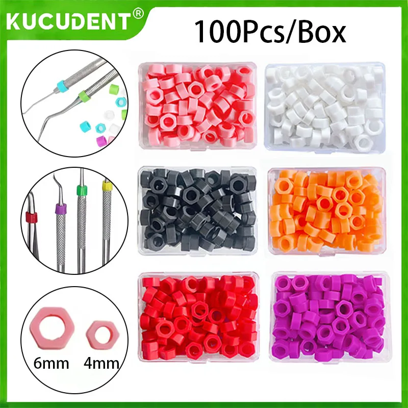 

100Pcs/Box Dental Silicone Identification Code Ring Silicone Color Circle for Orthodontic Instrument Autoclavable Disinfection