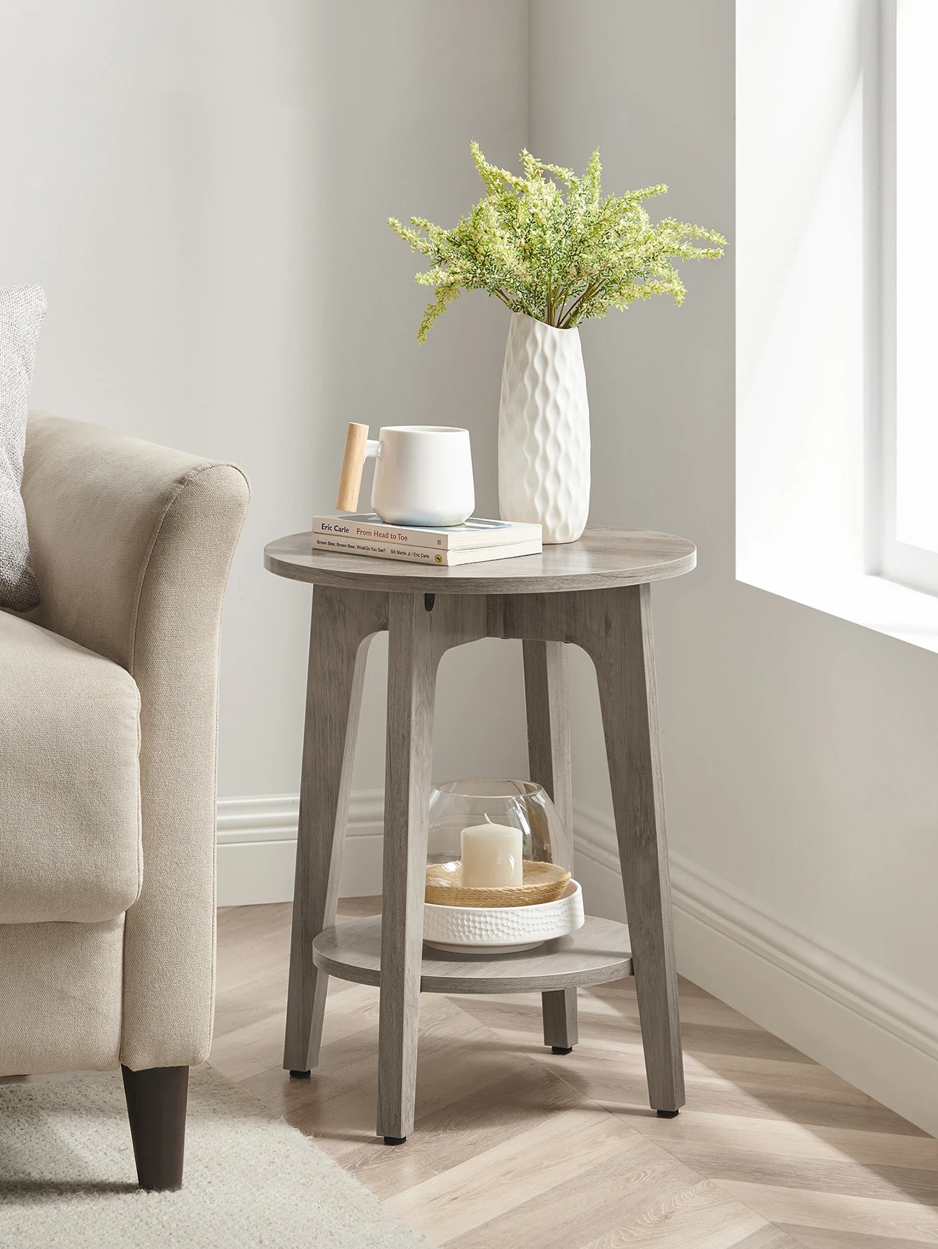 

Round Side Table With Lower Shelf, End Table For Small Spaces, Nightstand For Living Room, Bedroom 15.8 X15.8 X 19.7 Inches
