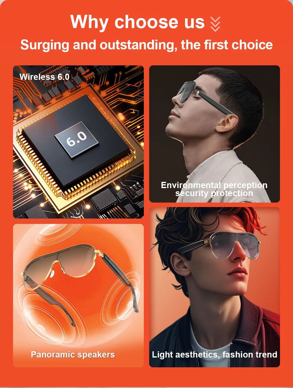 ZECAA الذكية اللاسلكية بلوتوث ذكي AI ترجمة النظارات الشمسية اليد الحرة الرد على المكالمات الهاتفية AI الترجمة النظارات الشمسية
