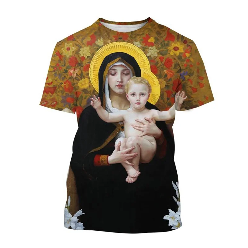 Hot Selling Virgin Mary 3D printed T-shirt Personality Christianity Mother Of God Holy Child Tees Casual Short-sleeved T Shirt