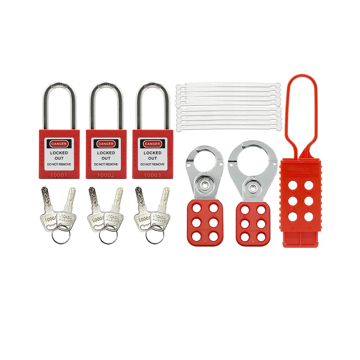 Lockout Tagout Kit -Lockout Tagout Tag, Nylon Tie, Nylon Storage Bag, RedSafety Padlock, Lockout Tagout Locks (Red Kit)