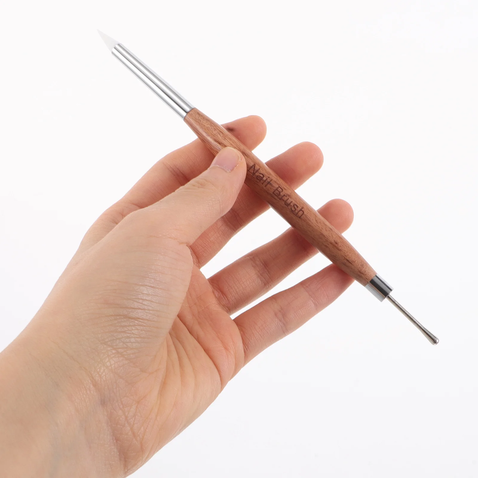 

Dual Head Nail Art Pen Light Brown Silicone Tip Multifunctional Carving Painting Tool For Salon Manicure Design Nail