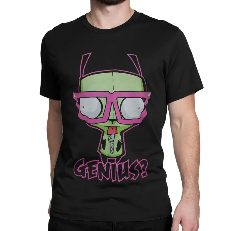 2024 Summer New Print Kawaii Invader Zim Cotton Men\'s T-shirt Breathable Short Sleeve Loose Size Clothing Men\'s T-shirt