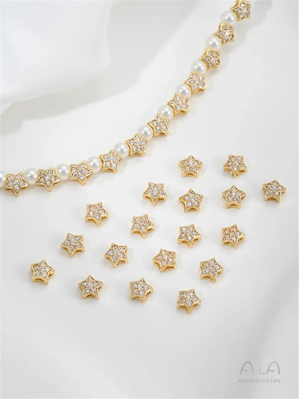 Inlaid Zircon Pentagram 14K Gold 6mm Small Star Bead Diy Handmade Beaded Jewelry Material