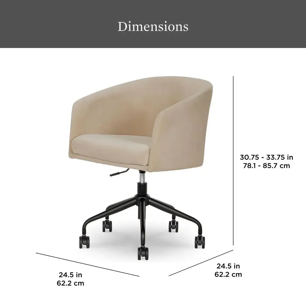 Ergonomic Office Chair Velvet Beige Barrel-Back Armrests Gas-Lift 360° Mobility Beige Office Chair Low-Profile Design Adjustable image 4