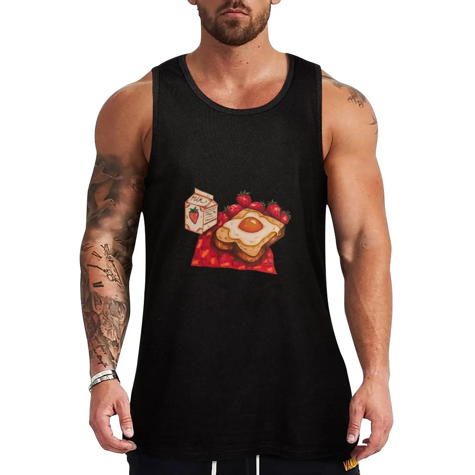 

Egg Toast, Milk, and Strawberries Tank Top Men's sports t-shirt T-shirt Men's gym t-shirts man cool things