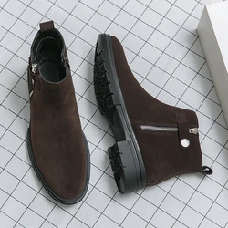 Hot Selling Men's Chelsea Boots in Autumn Winter Reverse Suede Short Boots Thick Soled Men's High Top Shoes Free Delivery