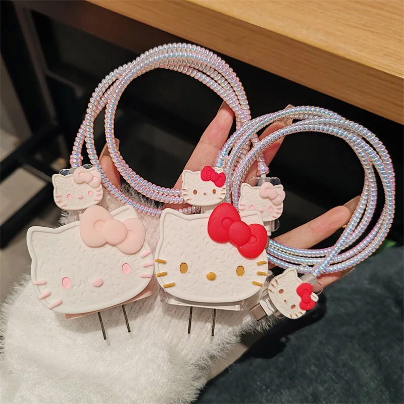 Sanrios Hellokittys Kuromi 3D Cartoon Charging Cable Protector Saver Cover for Iphone Cute Charger Cable Cord Charging Accessory