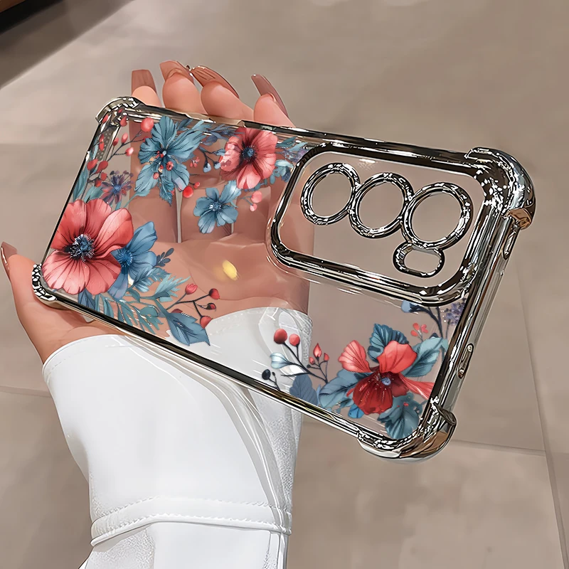 For Huawei Honor 600  Lite 400 200 Smart 50 Play 60 Plus 10 Plating Shockproof Phone Case Flower Floral Pattern Silicone Cover view 3