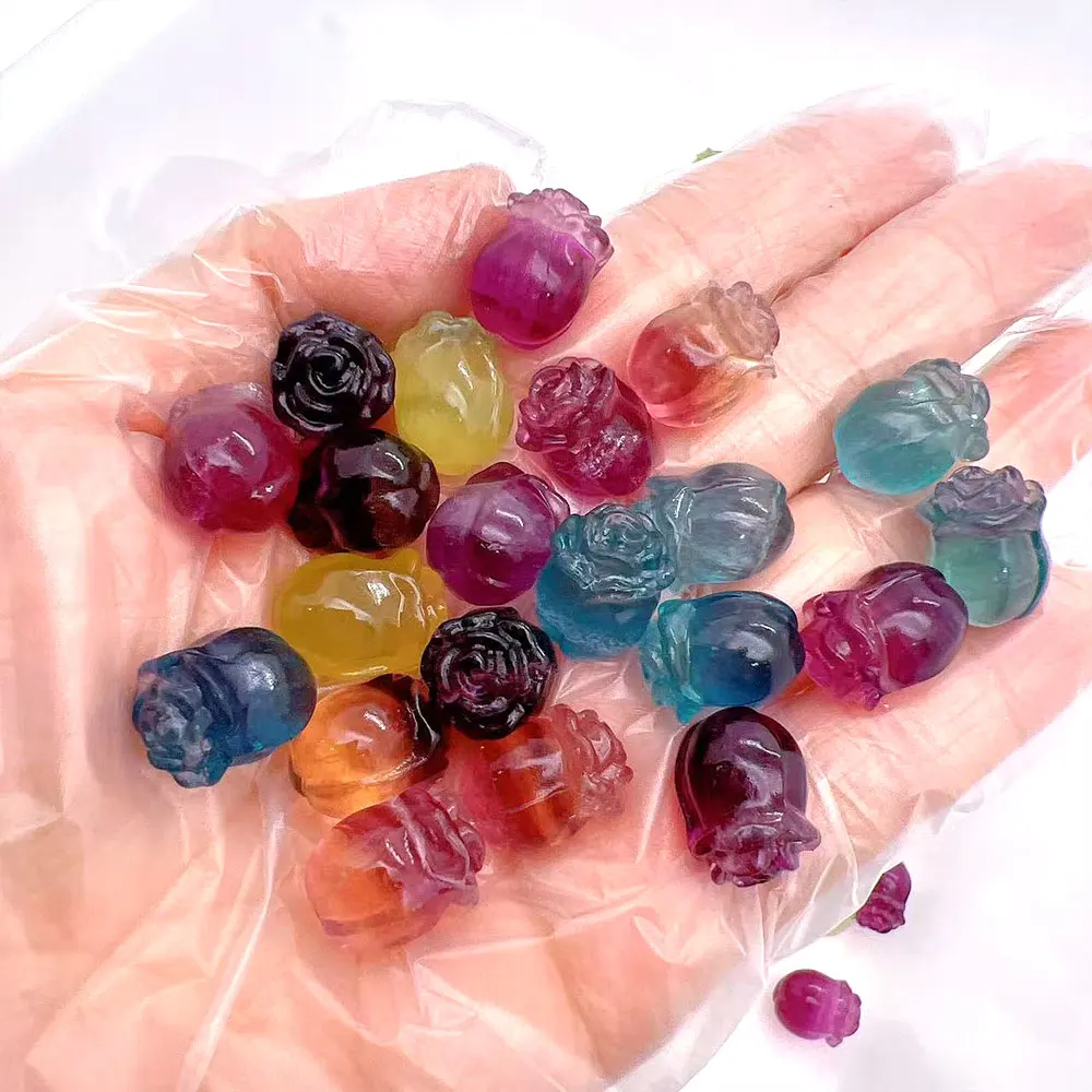 5pcs/Lot Natural Stones Fluorite Rose Flower Mini Carvings Crystals Crystal Gems Stone Home Room Decoration DIY Minerals Quartz