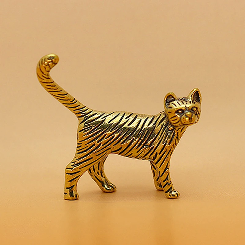 Retro Brass Cartoon Persian Cat Statue Desktop Ornament Metal Cute Small Animal Figurines Miniatures Home Decoration Accessories