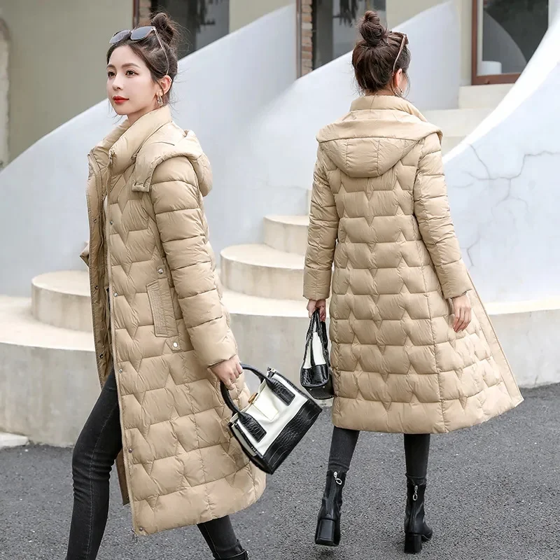 New 2023 Parkas Winter Down Jacket Women Thicken Warm Long Pocket Hooded Slim Parkas Female Snow Wear Coat Outwear