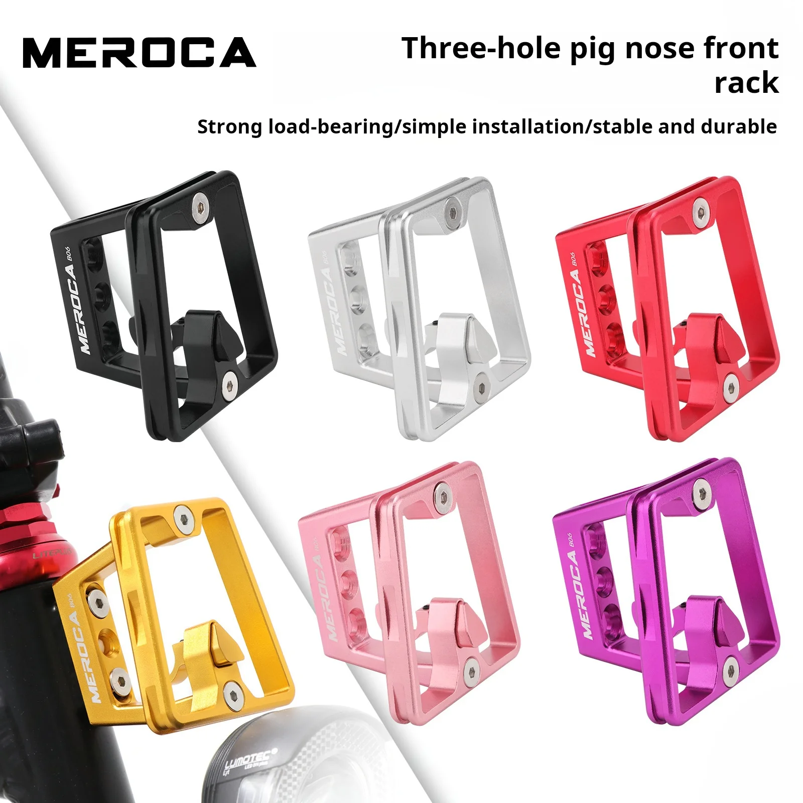 MEROCA Folding Bike Split Pig Nose Front Rack Pad 3 Hole Pig Nose Front Shelf Mount Front Carrier Bracket Aluminum Alloy Bicycle