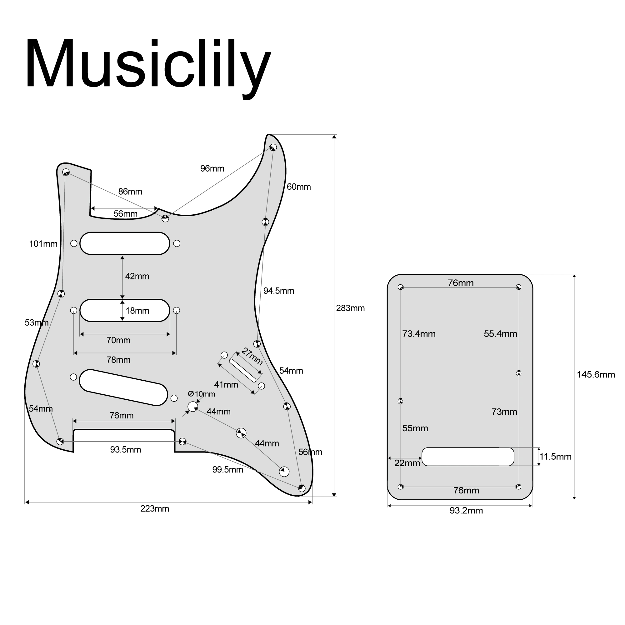 Musiclily Pro SSS 11-Hole ST Style Guitar Pickguard and BackPlate Set for Fender USA/Mexican Standard ST Style Modern Style