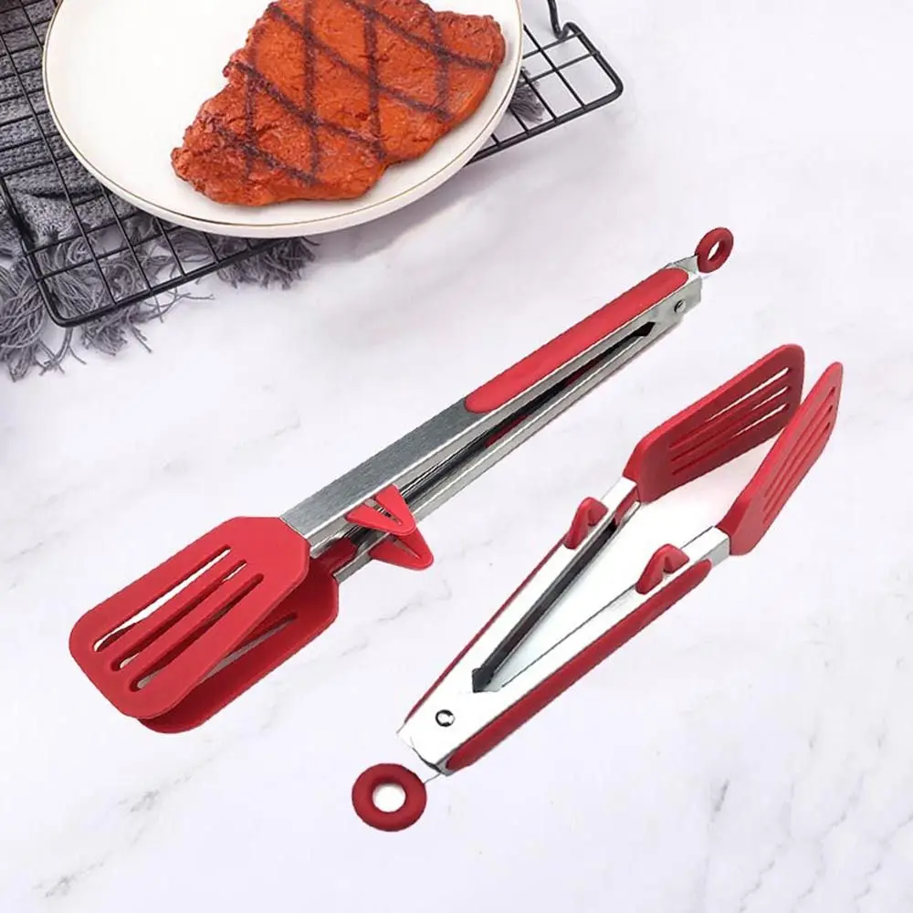 Stainless Steel Food Clip With Bracket 9 Inch Silicone Clip Silicone Clip Bread Food Anti-Scald Grill Buffet Clip