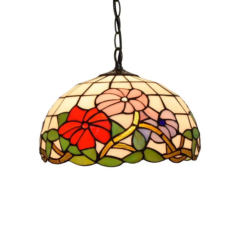 30cm Blossom Style Creative Rural Retro Tiffany Stained Glass Restaurant Bar Petal Light 12 Inch Morning Glory Pendent Lamp