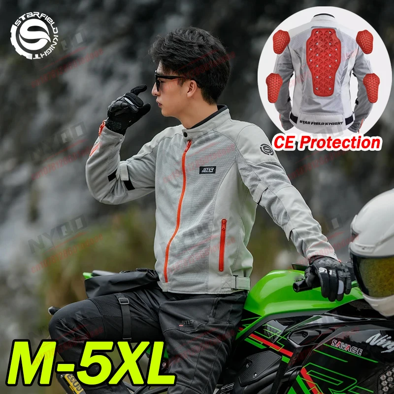 

SFK Motorcycle Mesh Breathable Jacket Men's Riding Clothing Spring&Summer with CE Protective Armor Gears Accessories