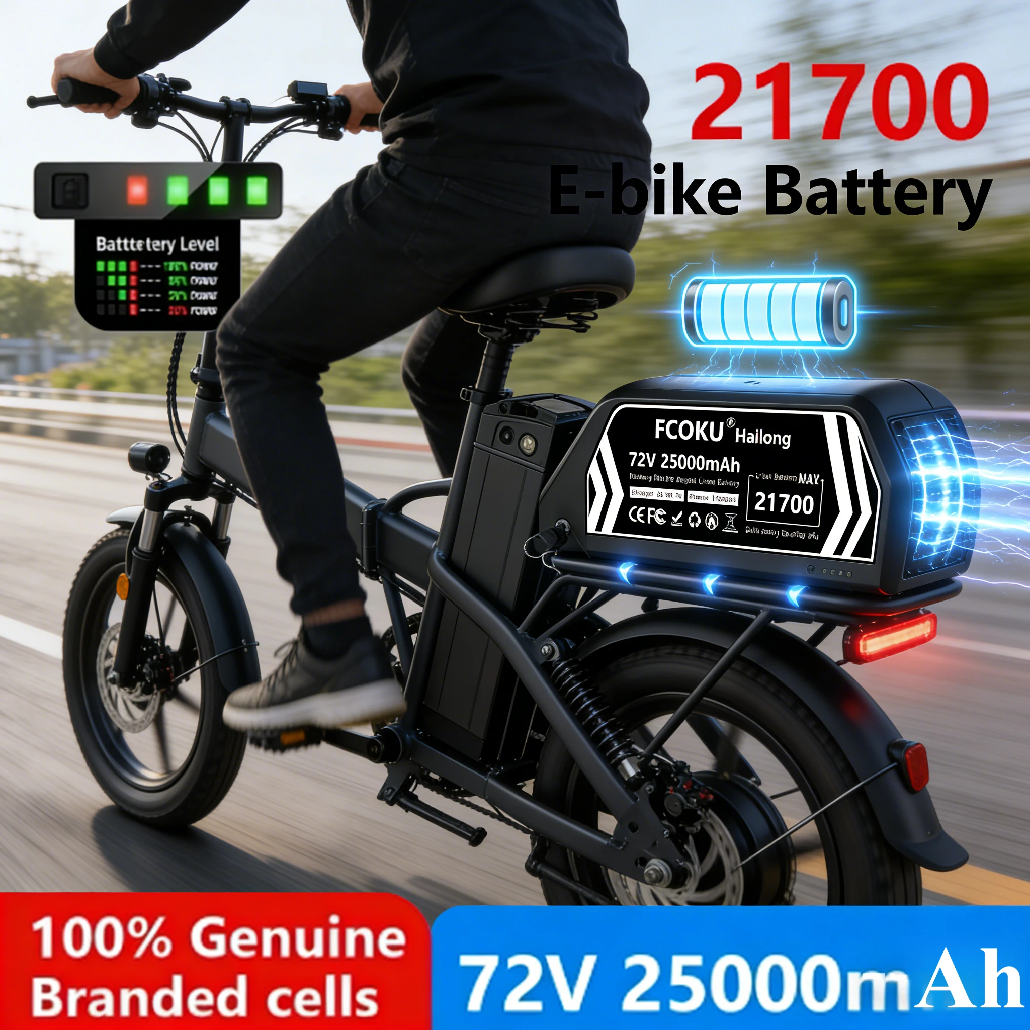 

Литиевая аккумуляторная батарея Hailong 72В 25Ач / 60В 30Ач высокой емкости для электровелосипедов 1000-3000Вт с зарядным устройством