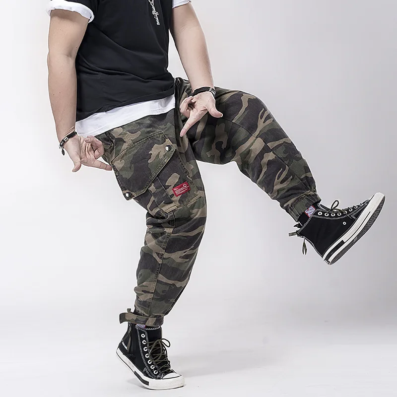 Pantaloni cargo da uomo di grandi dimensioni Pantaloni da jogging in cotone con elastico in vita Pantaloni mimetici maschili Tasca a molla allentata Extra Large Plus Baggy Hip Hop