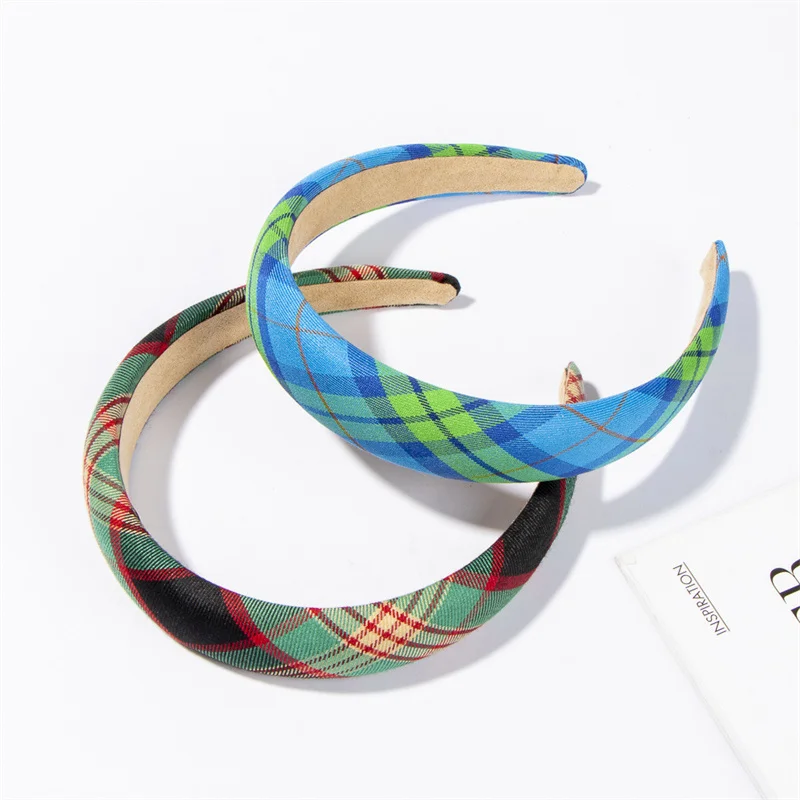 2/3CM Women Vintage Plaid Fabric Headband Girls Sponge Padded Hairband Retro Lattice Head Hoop Accessories