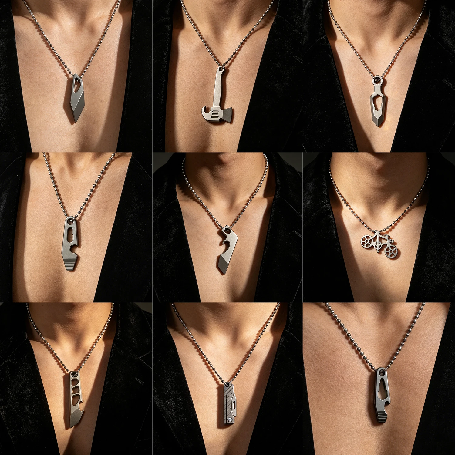 Industrial style pendant, titanium alloy pendant, equipped with stainless steel chain and keychain