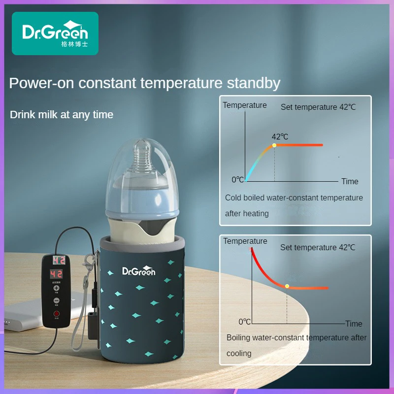 Dr.Green USB Thermostatic Newborn Baby Bottle Glass 150mL/240mL Sealed isolation Fast milk filling Removable/Washable Bottles