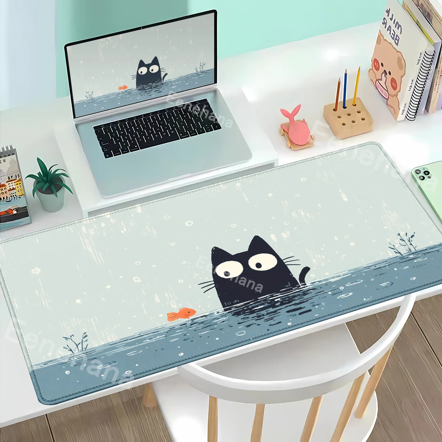 

Милый черный кот цветок звездное небо простой креативный коврик для мыши Kawaii большой настольный коврик ковер компьютерный аксессуар игровая клавиатура коврик для мыши