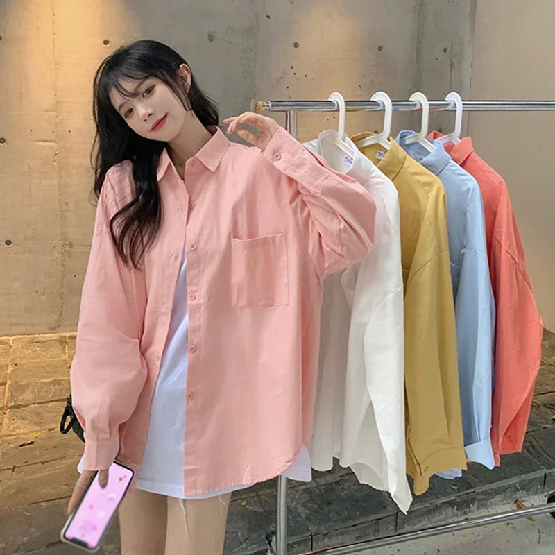 

Women's Sweet Loose Long Sleeve Chiffon Blouse Solid Color Summer Urban Casual Lapel Shirt Girly Versatile Tops