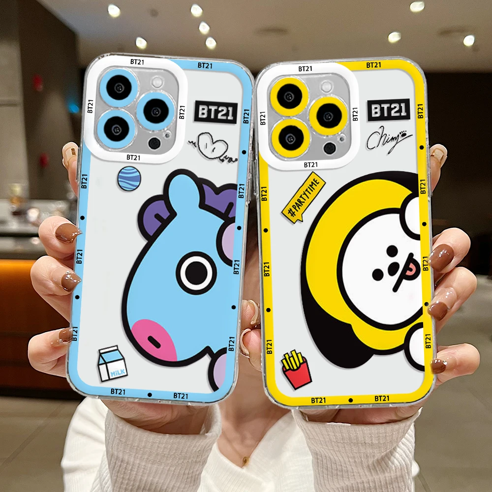 Cartoon Kpop B-BT-21S Phone Case For iPhone 16 15 14 13 12 11 Mini Pro Max X XR XSMax 7 8 Plus Transparent Soft TPU Back Cover