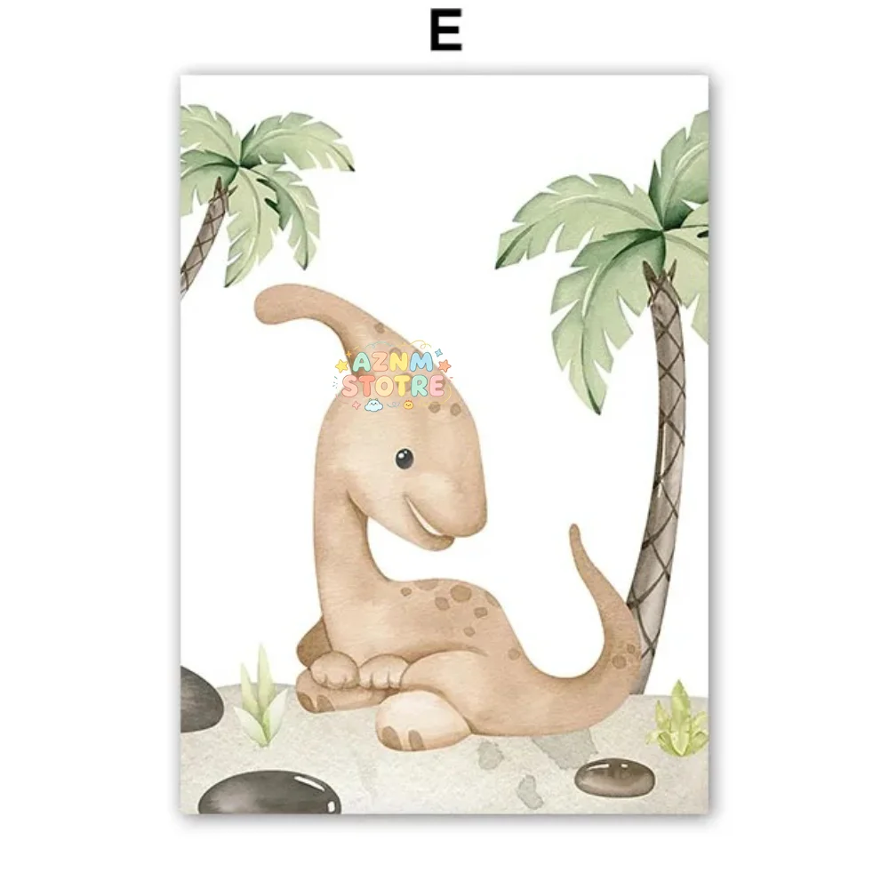 Personalized Custom Name Cartoon Dinosaur Wall Art Print Pictures Dino Canvas Poster Painting For Living Child Room Home Deco
