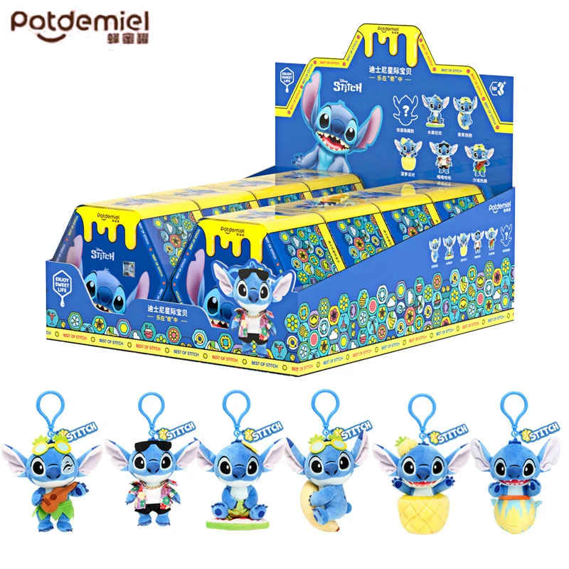 Stitch profiter de la série de vacances boîte aveugle mystère Kawaii figurine en peluche pendentif sac à dos Anime poupée périphérique jouets à la mode cadeau amusant