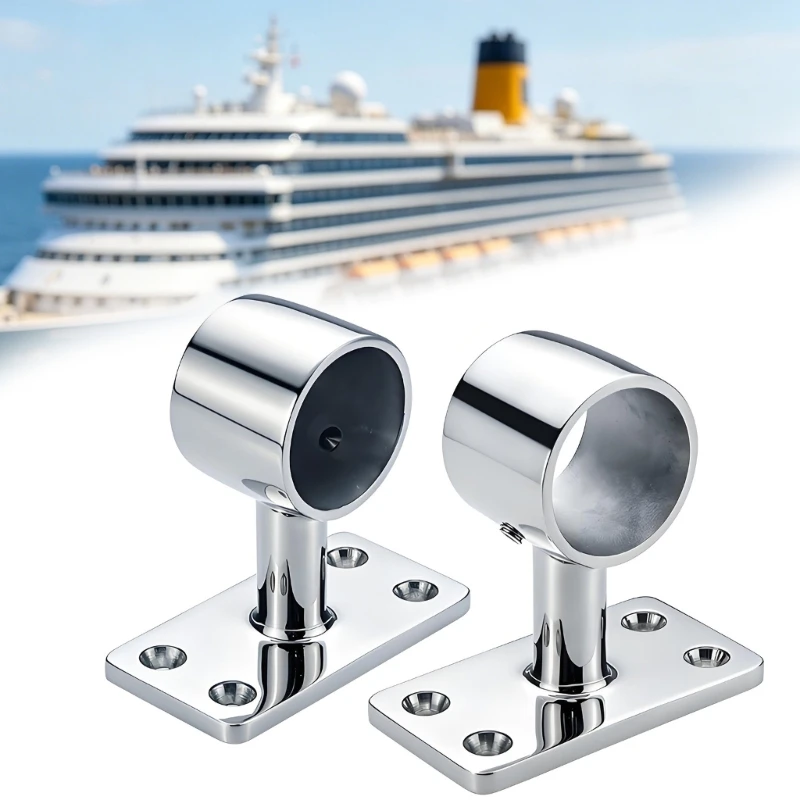 Boat Railing Base Mount Bracket Stainless Steel 32 mm Round Tube Support with 4 Countersunk Holes for Marine Repair