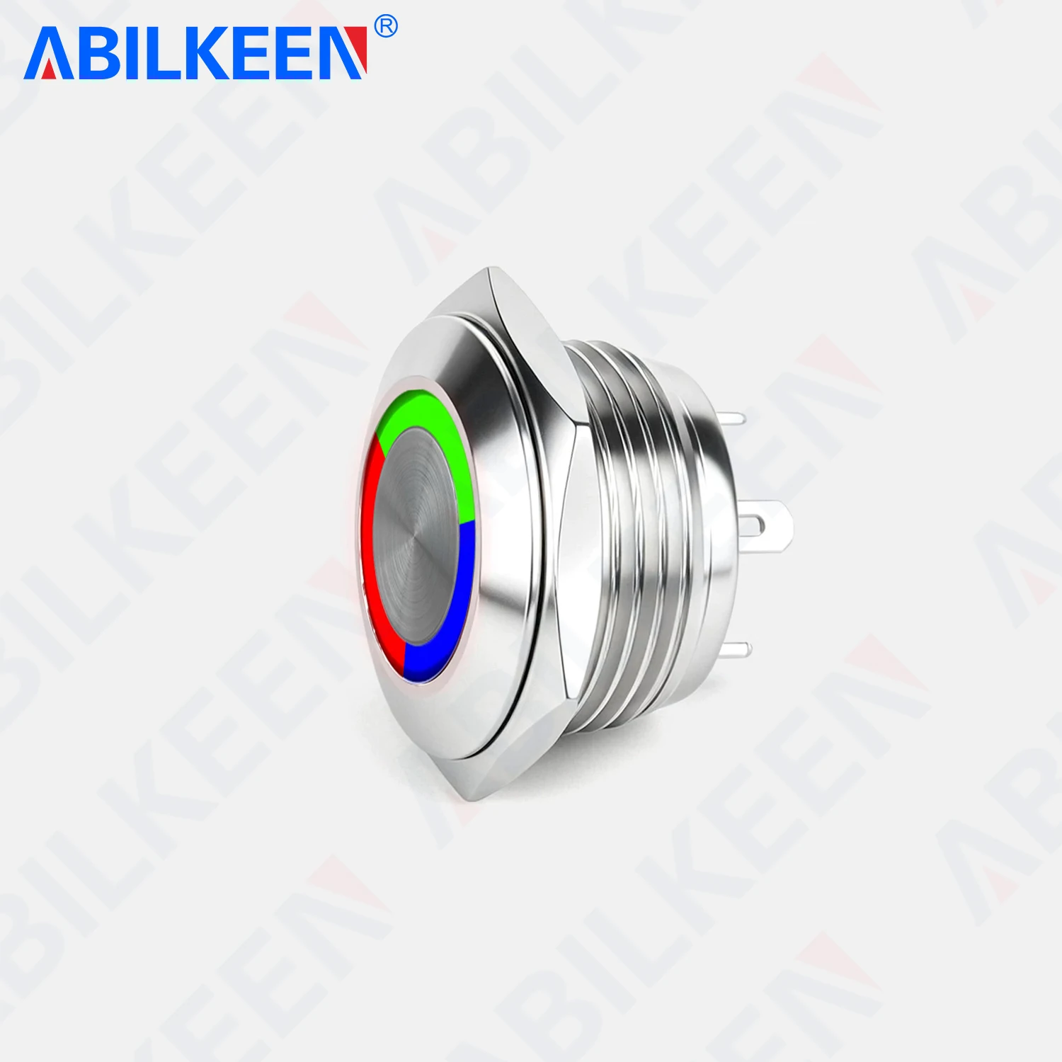 ABILKEEN 16MM Ultra-Thin Metal Push Button Red+Green+Blue Tri-Color LED Ring Light 1NO Momentary Push Button Switch DC 6V/24V